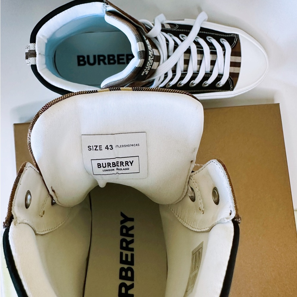 BURBERRY Signature Vintage Check Logo Canvas Leather High-Top Fashion Sneakers - Picture 13 of 16